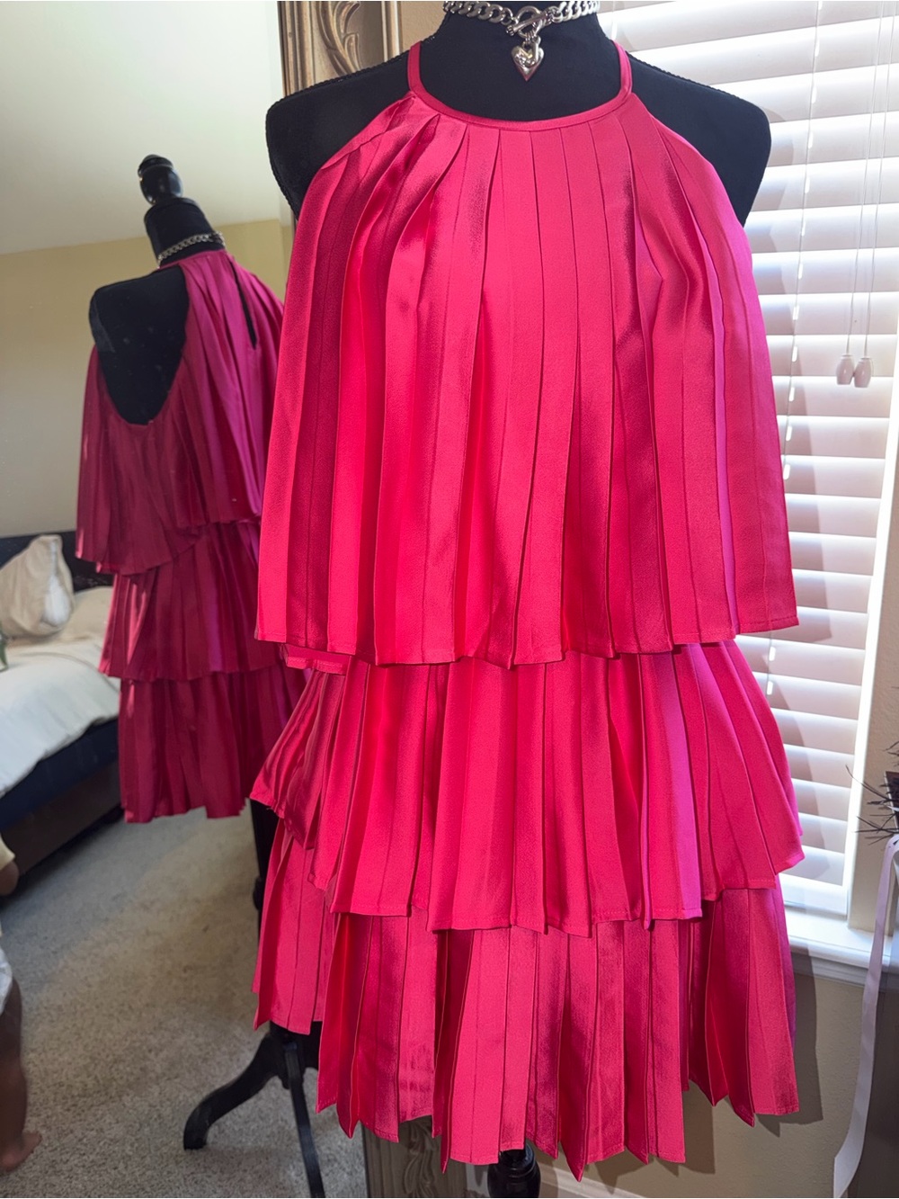 Pleated Tiered Mini Skirt — Hot Pink Halter Style